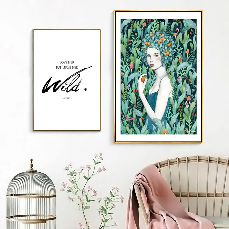 Nordic Зеленый Натуральный для девочек в цветочек Милые модные тянущиеся Плакаты и