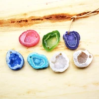 natural multi druzy cave pendant druzy agates geode pendant single hole pendant geode slice charm for necklace jewelry making