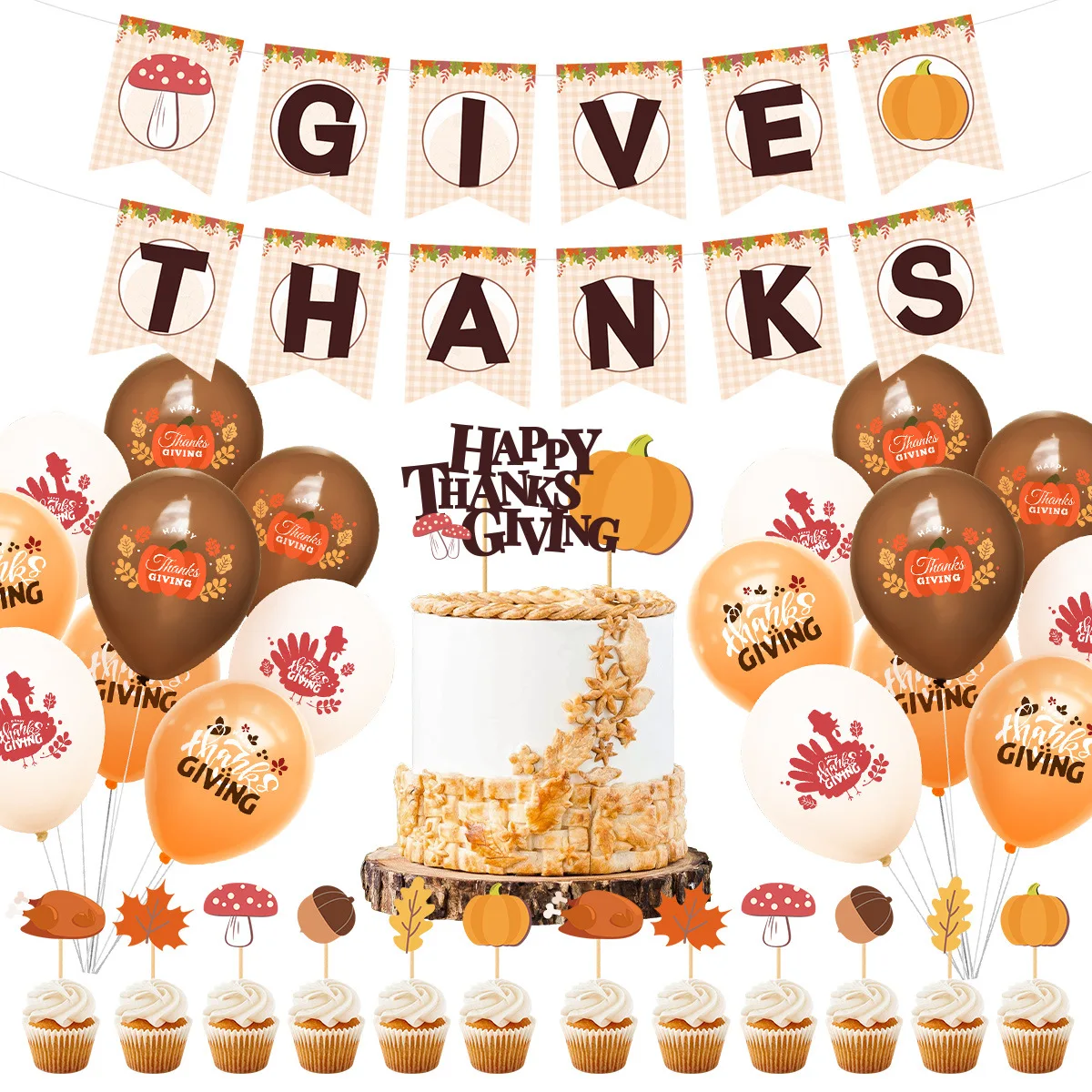 

Thanksgiving Decoration Balloon Set Turkey Pumpkin Latex Balloon Cake Topper Give Thanks Letter Banner for Thanksgiving Party