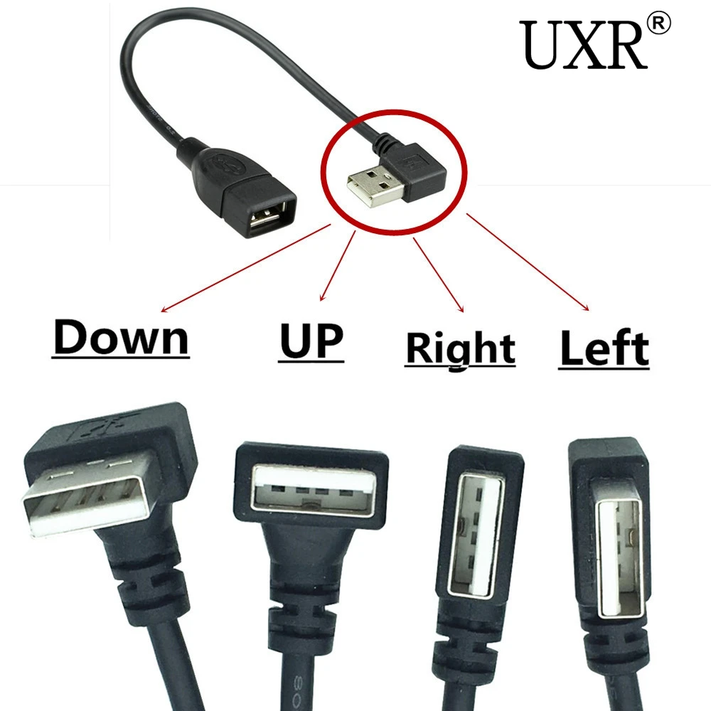 Кабель адаптер USB A female Male угол 90 ° левый и правый 20 см 50 100 см|Компьютерные кабели