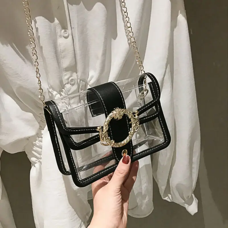 Женские сумки через плечо летние прозрачные из ПВХ сумка клатч с цепочкой