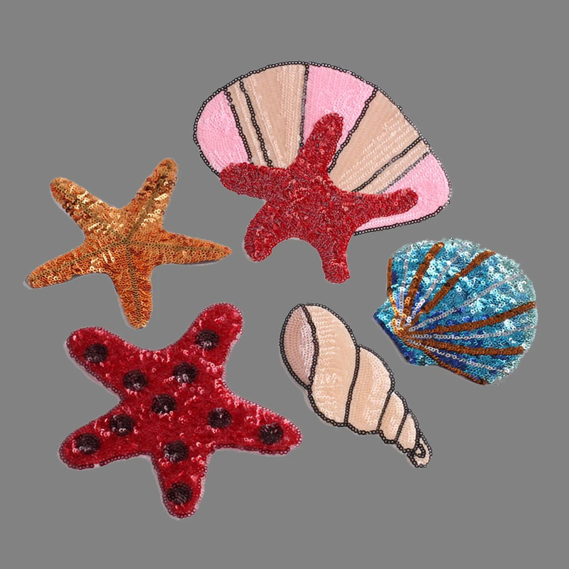 Ракушки с морскими звездами блестки искусственная вышивка патчи для одежды DIY