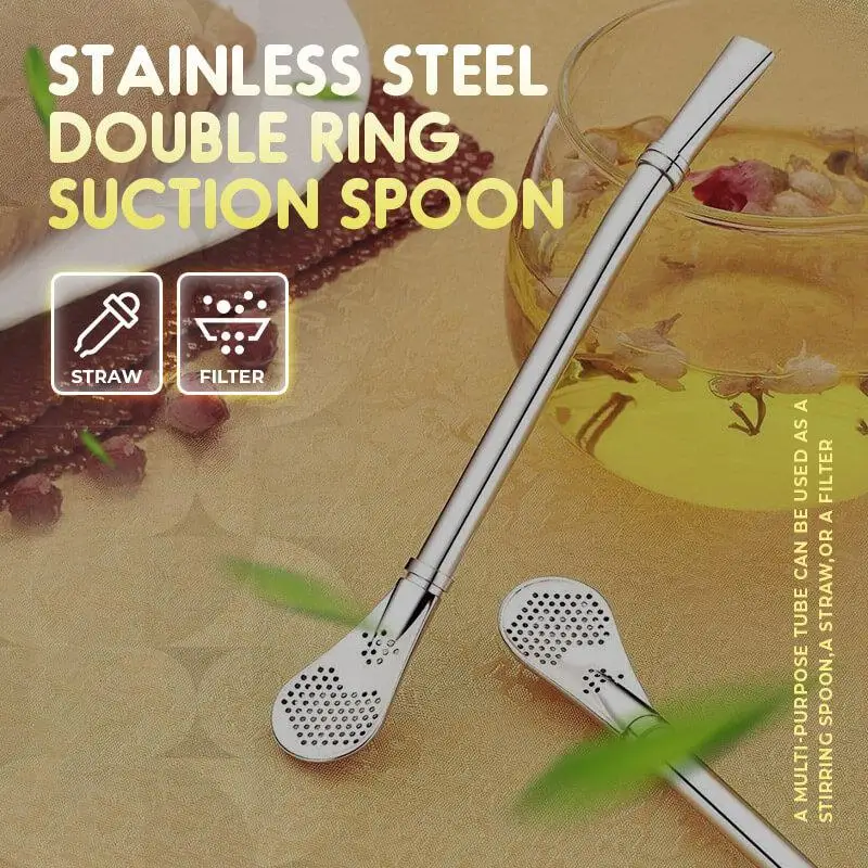 

2021 New Stainless Steel Double Ring Suction Spoon Two-in-one Elbow Gold Plated Mug Metal Xi Guan Shao Stir Dual Purpose Set