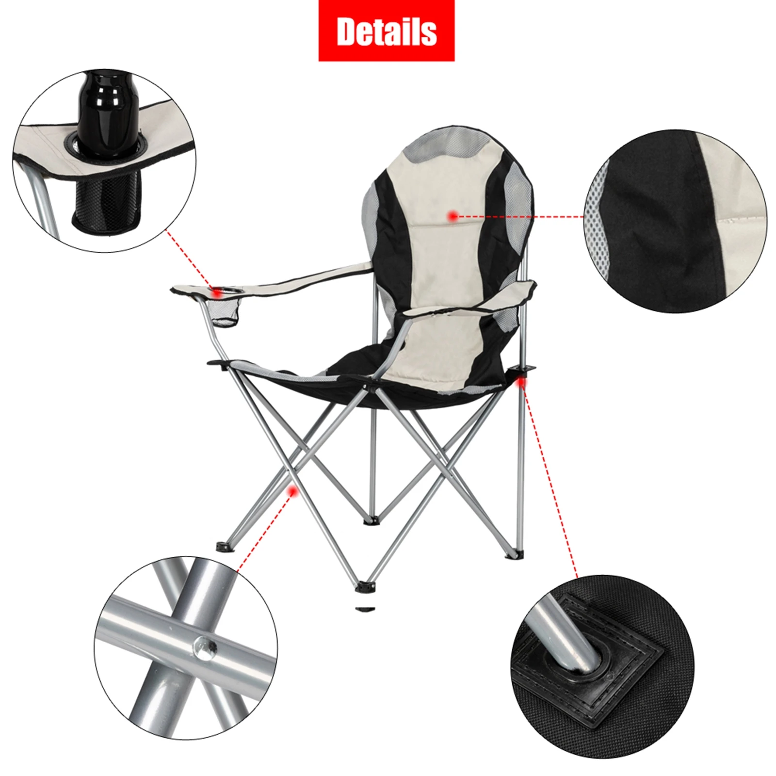 구매 중형 휴대용 캠핑 의자 낚시 의자 접이식 의자 일광욕 블랙 그레이 [미국 재고]