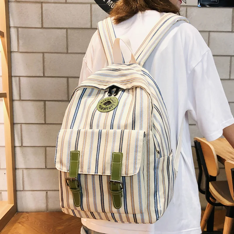 Женский клетчатый холщовый рюкзак Harajuku Студенческая женская школьная сумка для девочки полосатые Симпатичные рюкзаки Kawaii Пряжка женская сумка книга Подростковая