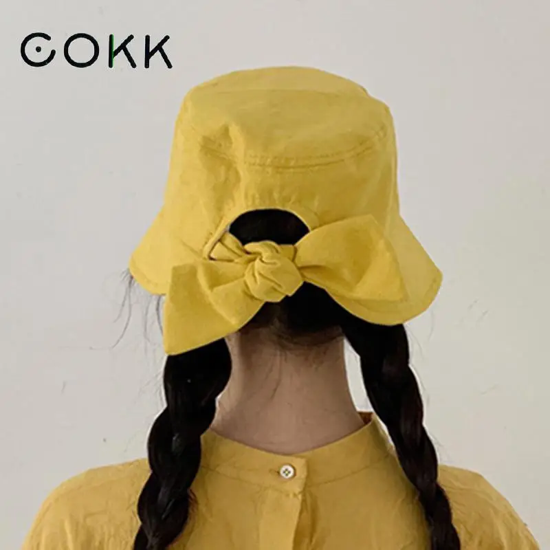 

Панама COKK женская с бантом, складная Кепка с полями и бантом, для занятий на открытом воздухе, с солнцезащитным козырьком, в Корейском стиле, ...