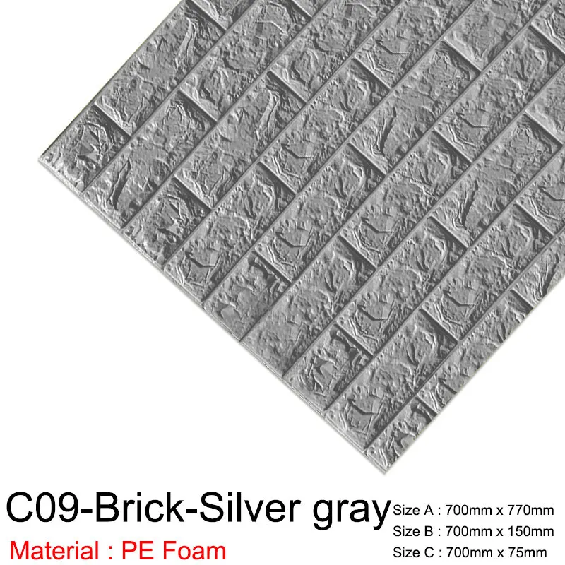 C09-Brick-SilverGray 3D обои, Мраморная кирпичная кожура и самоклеющиеся настенные стикеры s, водонепроницаемые, DIY, для кухни, ванной, дома, настенные наклейки, виниловые - Цвет: C09-Brick-SilverGray