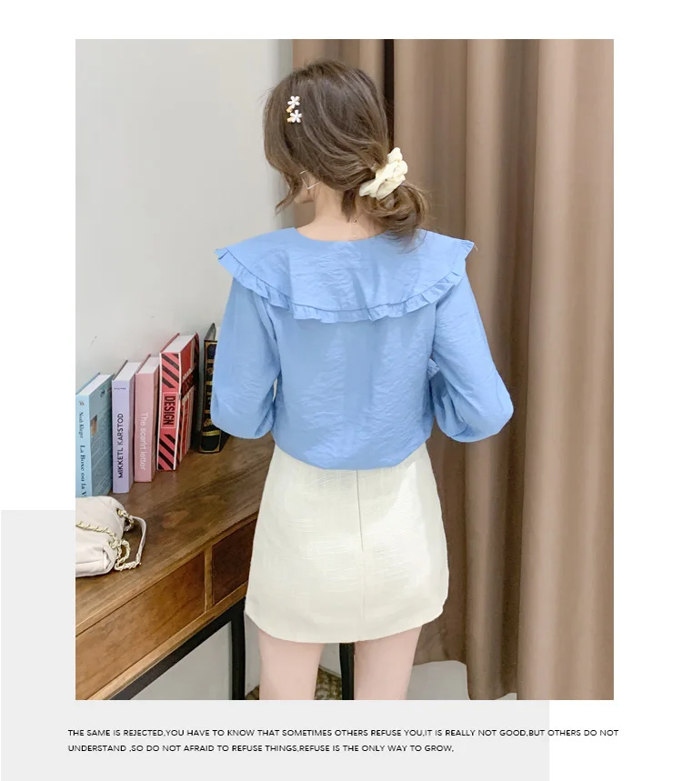 

Houthion Silk Women's Blouses Long Sleeve Top Chiffon Shirt Fashion Solid New Korean Loose Casual Blouse Full Button