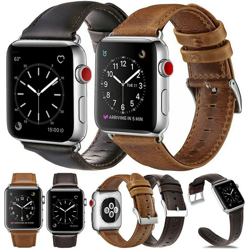 Кожаный ремешок Crazy Horse для Apple Watch5/4/3/2/1 ремешки браслета 38 мм 40 42 44 iwatch 5 4 Браслеты