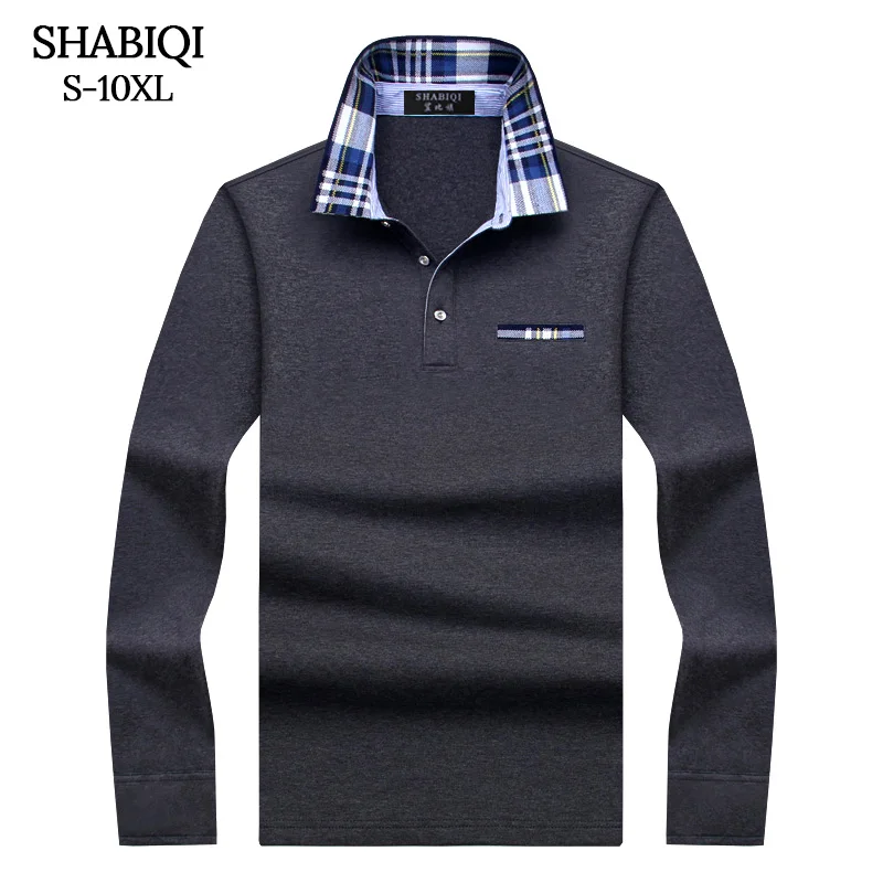 

SHABIQI Casual cotton Men Polo Shirt Mens Long Sleeve Solid Polo Shirts Camisa Polos Tops Tees Plus size 6XL 7XL 8XL 9XL 10XL