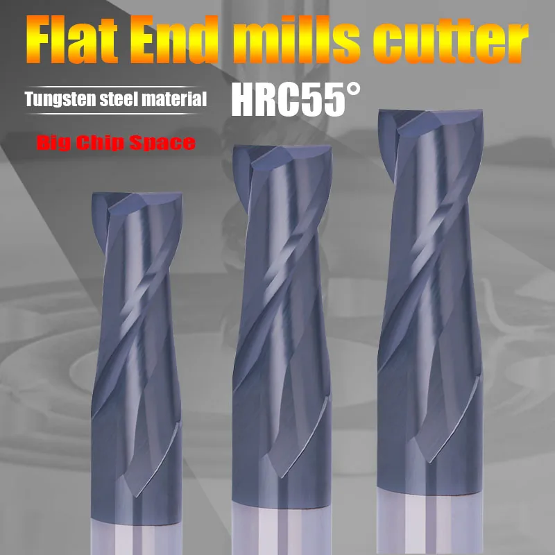 

CNC tools 6mm 8mm 10mm 12mm 14mm 16mm 18mm shank hard alloy 2 flute flat end mills HRC55 carbide tungsten steel milling cutter