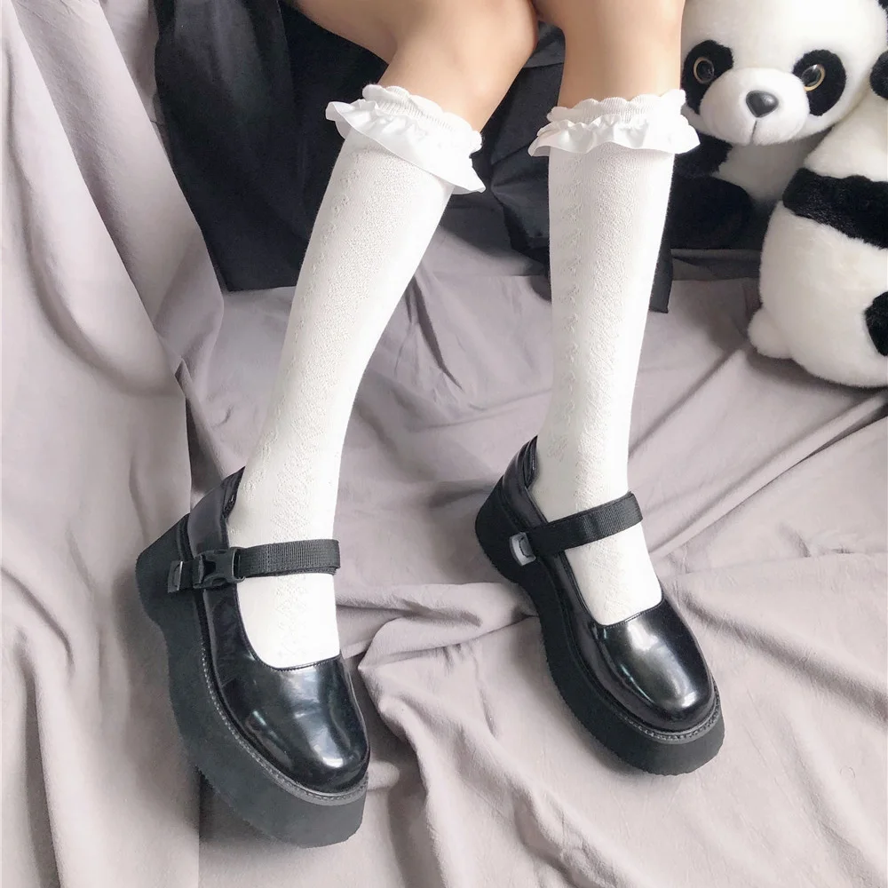 

Lolita Long Stockings Women JK High Knee Socks Leg Black White Lace Stocking Girls Elsatic Dress Streetwear calcetines