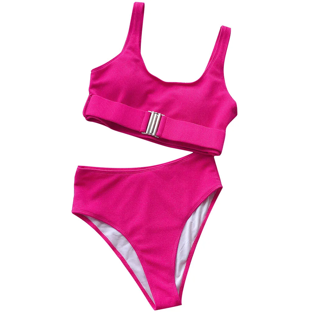 

Bikini 2021 Women's Sexy Women Solid Buckle Bikini Push-up Padded High Waist Swimwear Swimsuit Set Beachwear Bathing Suit Women