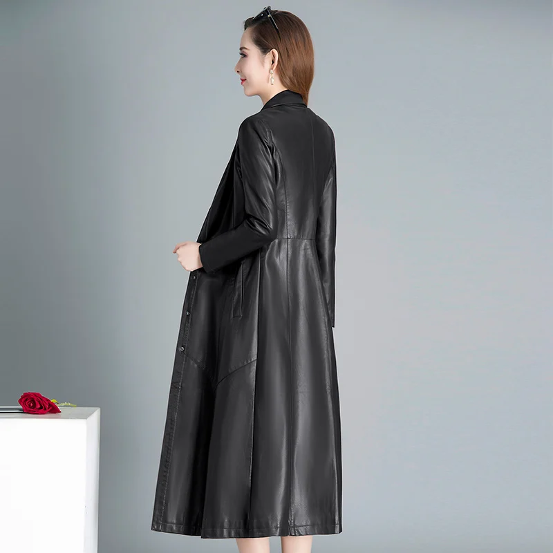 Women's jacket Pu leather coat plus Changchun autumn fashion locomotive leather windbreaker over the knee women black red enlarge