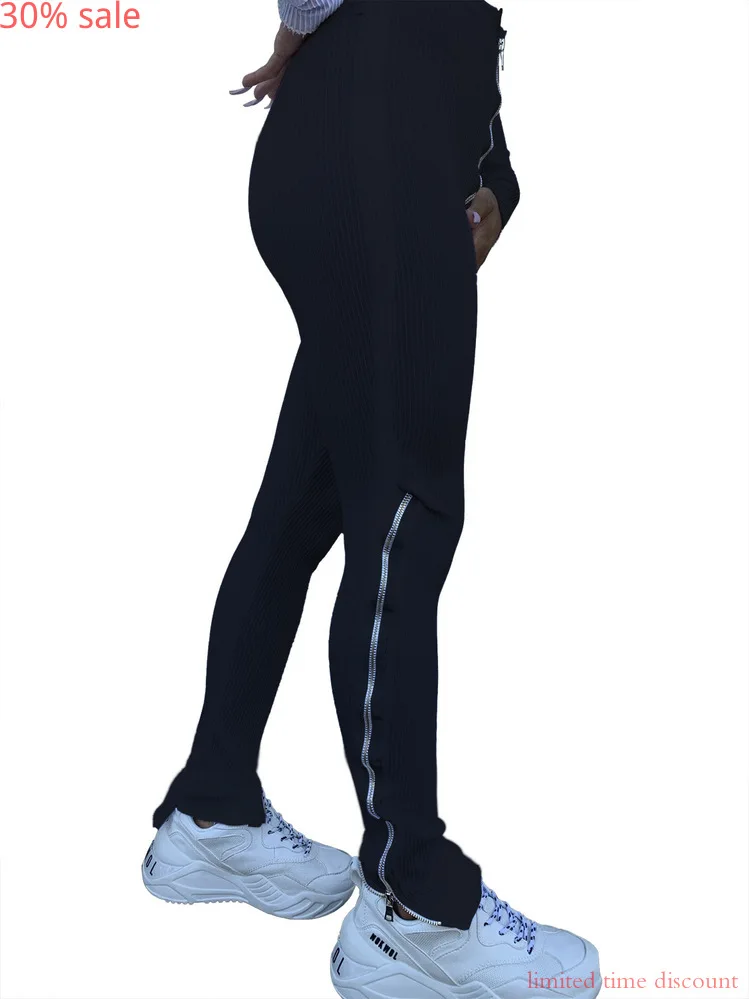 Коричневые брюки женские джоггеры на молнии длинные Леггинсы Высокая талия