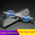 Очки для чтения с защитой от синего света в стиле ретро, мужские очки для дальнозоркости с металлической оправой и круглой оправой, + 1,0 + 1,5 + 2,0 + 2,5 + 3,0 + 3,5 + 4,0