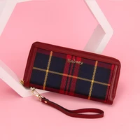 women grid pattern wallet genuine leather womens wallets luxury female purses ladies clutch purse long id card holder coin bags