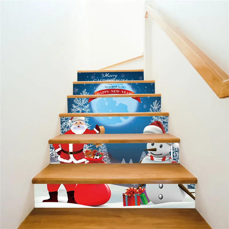 

6pcs/set Santa Claus Snowman Pattern Wall Stair Sticker Christmas New Year Decoration