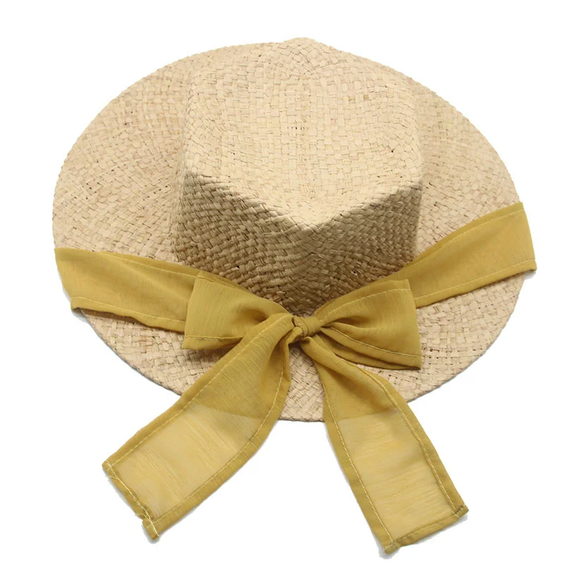 

Летние головные уборы для женщин с большими полями, однотонные туфли на плоской подошве Верхняя лента band солнцезащитные шляпы для женщин, ручная работа, соломенная шляпа с бантом, одежда для защиты от солнца для женщин соломенные шляпы от солнца