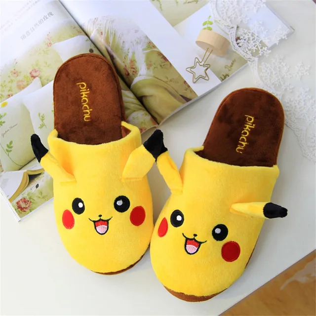 40-44 size Pikachu Новинка; милая домашняя теплая зимняя обувь для взрослых с изображением Пикачу, альпаки и поросенка из плюша; милые Мультяшные маски для глаз для детей; Рождественский подарок для девочек - Цвет: 40-44 size Pikachu