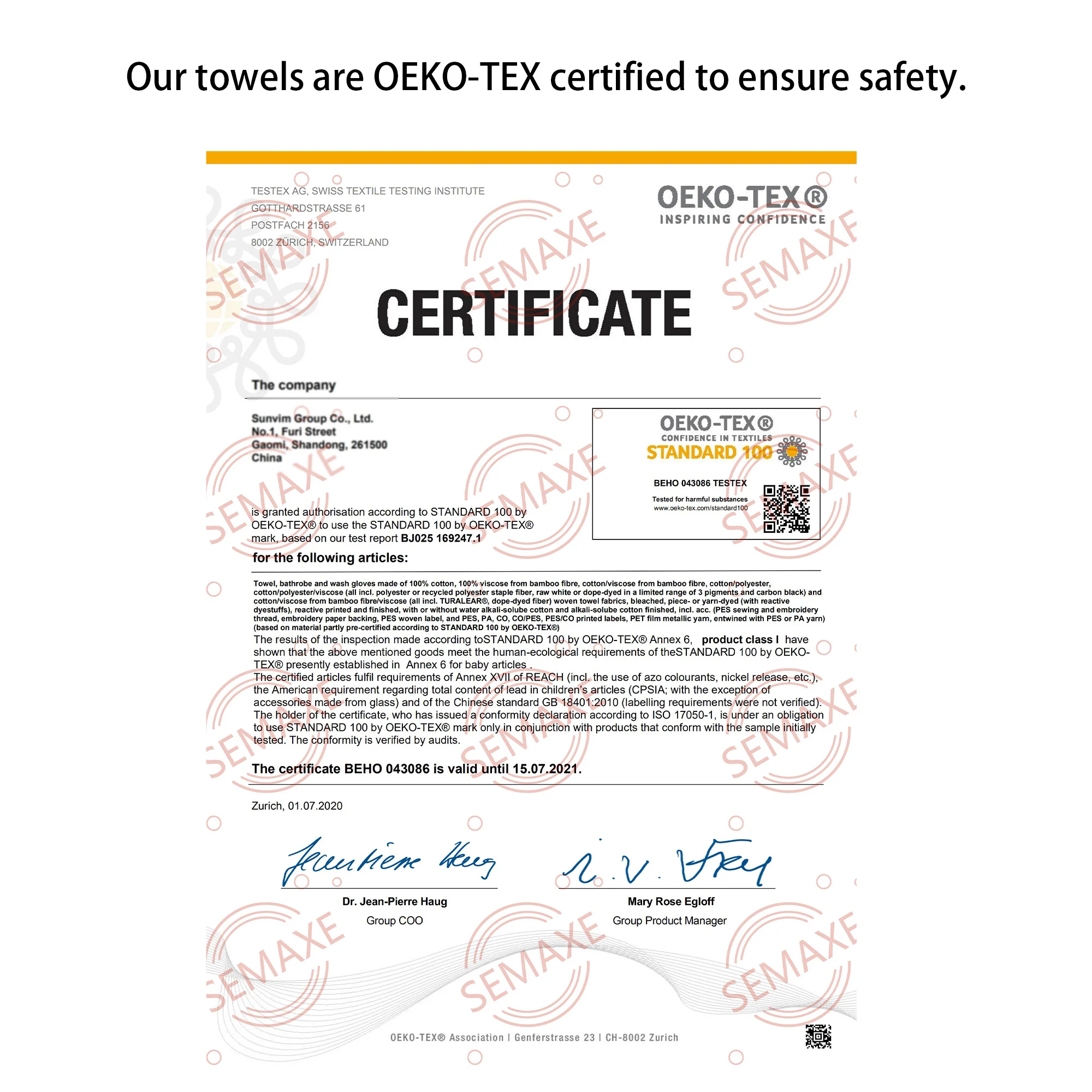 Cotton Luxury High-Quality Bath Towel Set Certificate