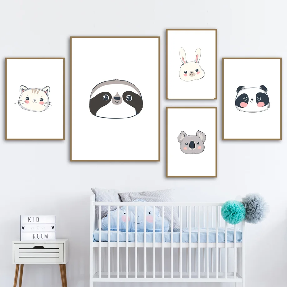 

Cute Cartoon Koala Sloth Panda Rabbit Cat Nordic Posters And Prints Wall Art Canvas Painting Animals Wall Pictures For Kids Room