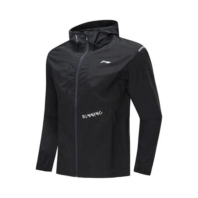 Li-Ning Мужская ветровка для бега нейлон анти УФ Обычная посадка топы Удобная подкладка с капюшоном спортивные пальто AFDP219 CJAS19 - Цвет: AFDP219-1H