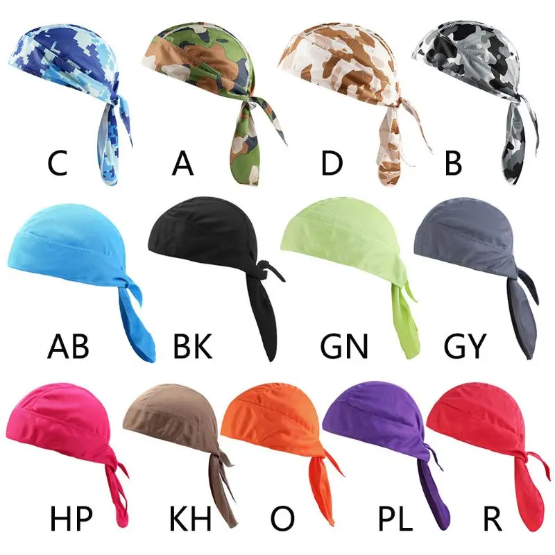 

Men Women Cycling Bandana Durag Summer Quick Dry Beanie Skull Cap Camouflage Tie Back Pirate Hat Breathable Helmet Liner