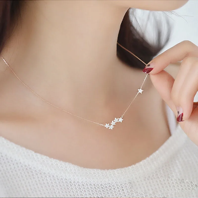 

925 Sterling Silver Crystal Stars Necklaces & Pendant Statement Necklace for Women