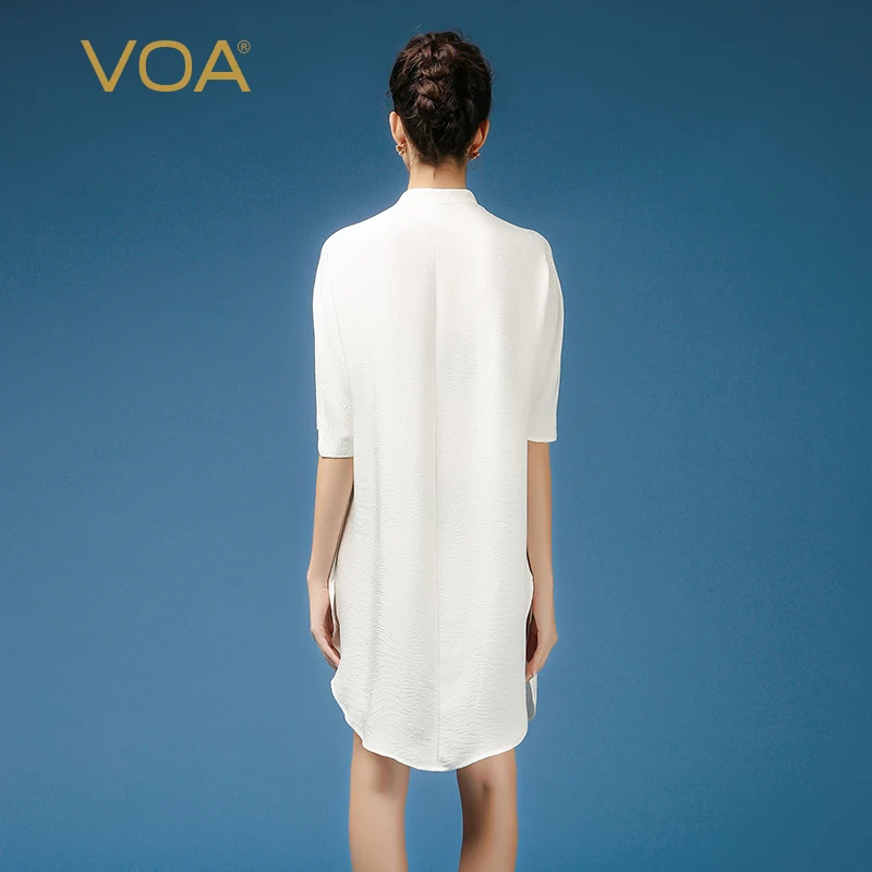 VOA белая 100% Шелковая футболка повседневные офисные женские топы на весну с коротким рукавом корейская