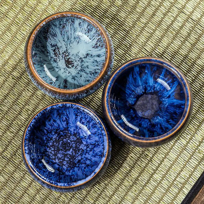Vintage Multicolor Kiln Fambe Ceramic Teacup Chinese Style Retro Handmade Tea Cup Temmoku Glaze TeaSet Home Bowl Master | Дом и сад