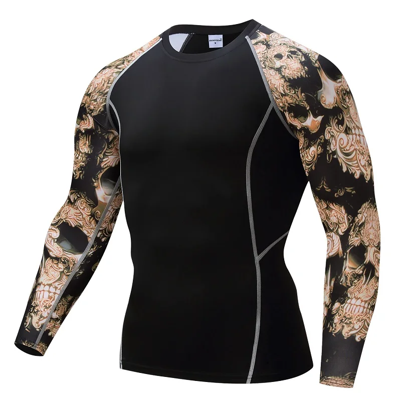 

Men's compression gym 3d printing t shirt gym running compression shirt breathable long sleeve sports rashguard