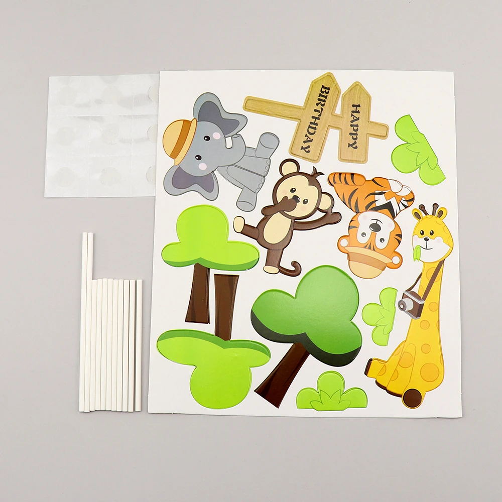 Прекрасный лес Животные собрать Жирафы Тигры Слоны Safari Топпер для торта С Днем