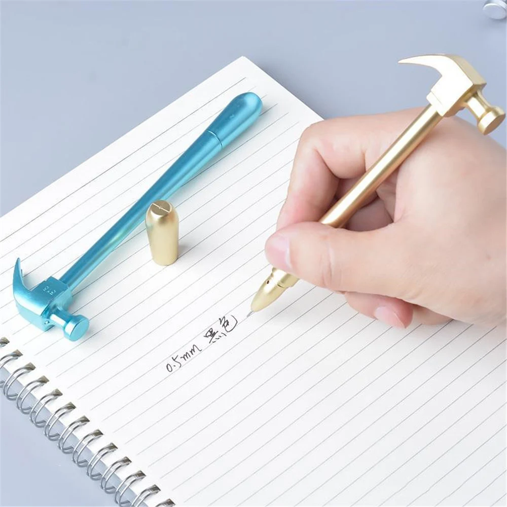 

2pcs Novelty Metallic Hammer Tools Gel Pens Kawaii Stationery 0.5mm Black Ink Neutral Pens Kids Gift Funny Toys Writing Supplies