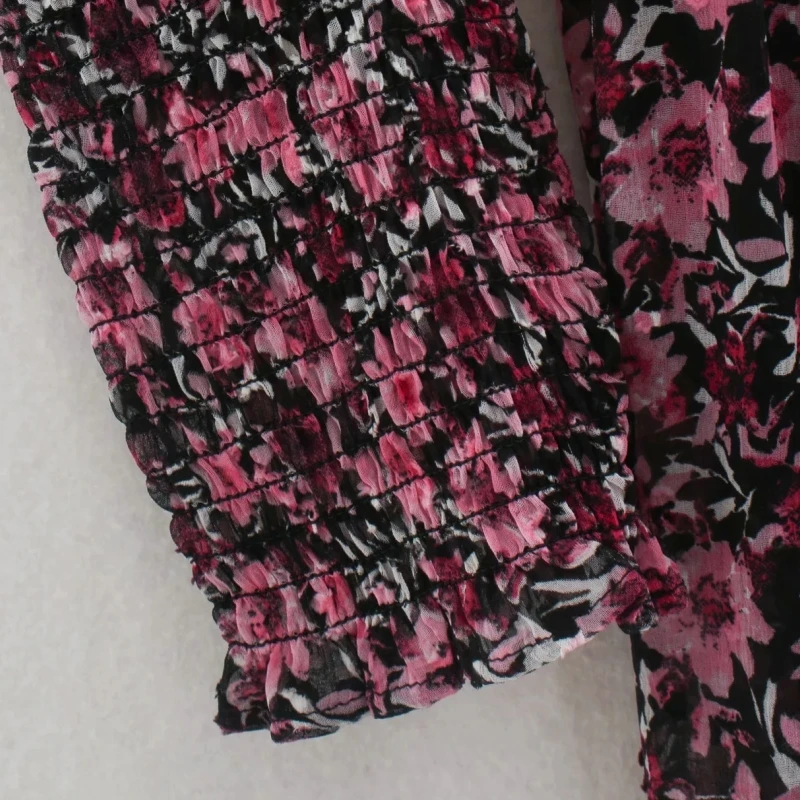 

Women Floral Printing Chiffon Tiered Ruffle Midi Dress Female o Neck Puff Sleeve Loose Clothes Casual Lady Vestido D6695