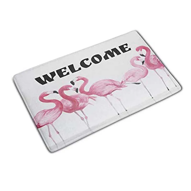 

Pink Flamingo Welcome Funny Non-Slip Doormat Indoor Outdoor Kitchen Floor Rug Front Door Mat Flannel Carpet
