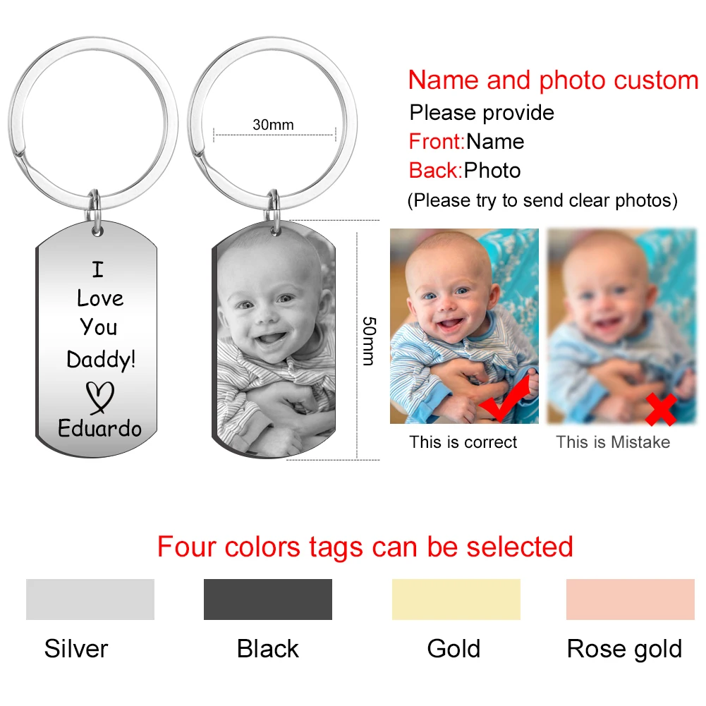 

Personalized Picture Keychain Custom Baby Kids Photo I Love You Daddy Keepsake Keyring Gift For Him Fathers Day Gift
