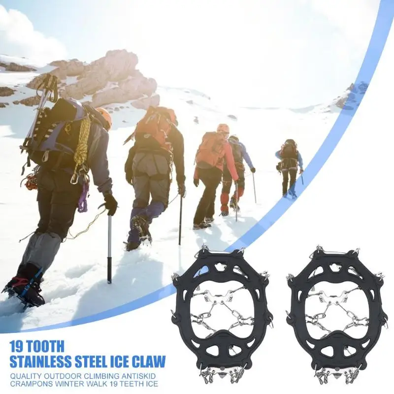 

19 Teeth Outdoor Climbing Crampons Spikes Anti Slip Walk Traction Cleats Over Shoe Ice Snow Grips with Carry Bag Outdoor Tool