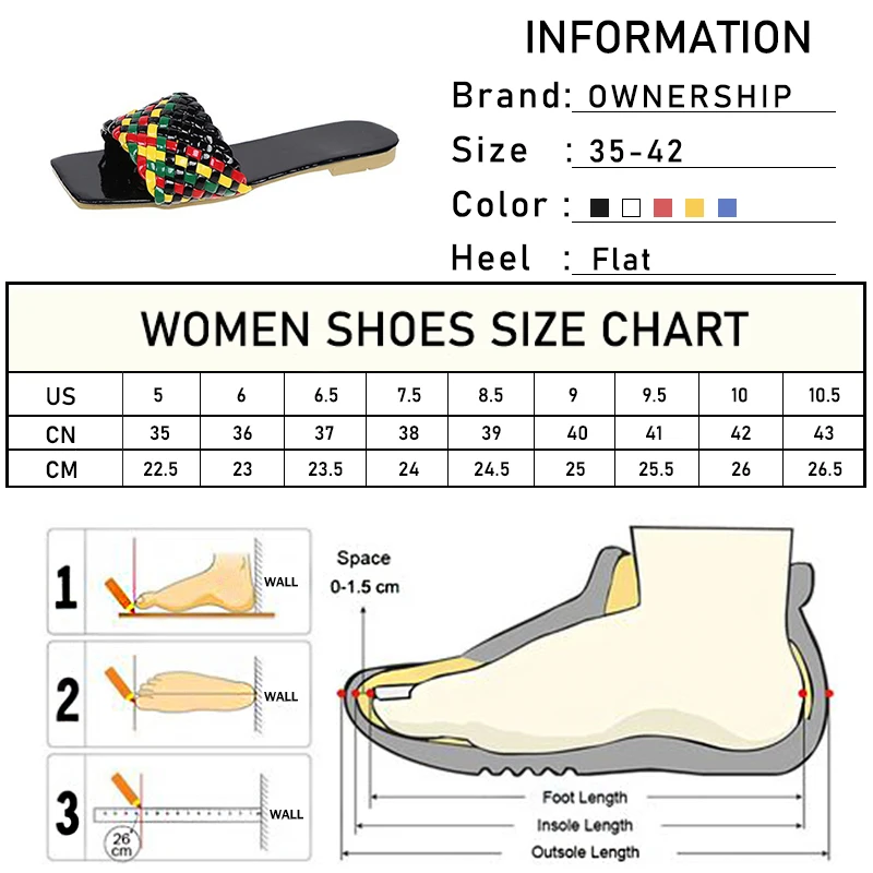 

Summer Women Color Weave Slippers Ladies Square Toe Flat Female Casual Home Slides Woman Comfortable Shoes Women's Footwear
