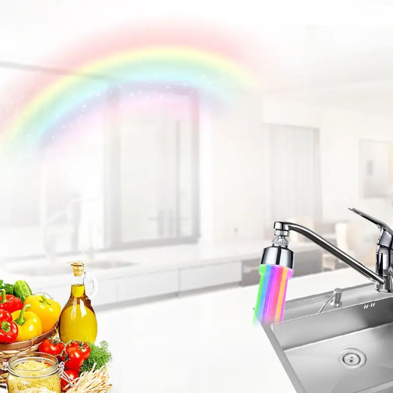 

360 Degress Rotatable LED Sink Faucet Aerator Filter ABS Multi-Color Kitchen Tap Head Water Light Stream Spout