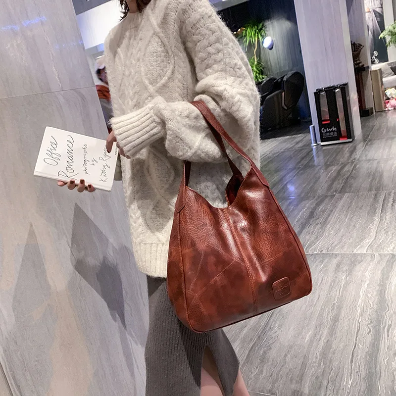

Women's Bag 2021 Retro Soft Leather Shoulder Bag European and American Large-capacity Tote Bag Simple One-shoulder Handbag