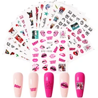 16pcs sexy lips nail stickers set abstract image cool girl snake water transfer decals sliders manicure nail art decorations