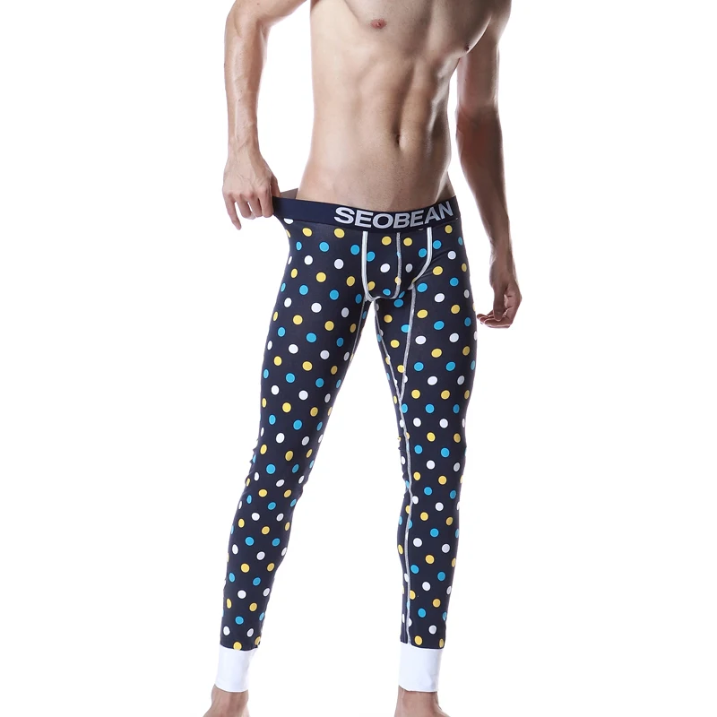 Новинка SEOBEAN мужские хлопковые кальсоны с теплым низом нижнее белье в горошек хлопок длинный Джон 3 цвета Азия Размер M L XL XXL