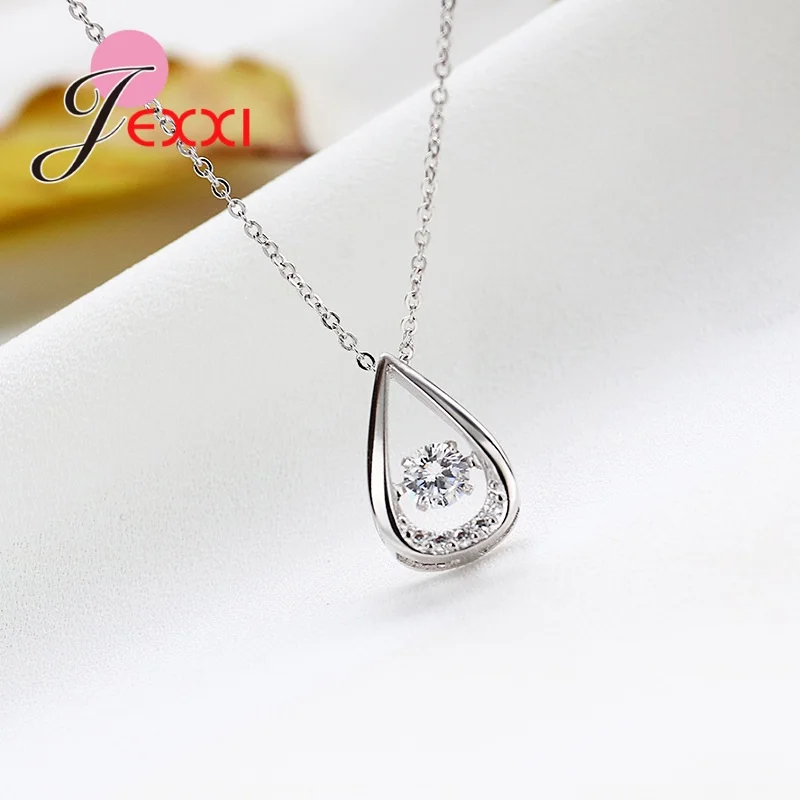 

Women Crystal 925 Sterling Silver Water Drop Pendant Nacklaces Jewelry Clavicle Chain Pendant Charms Girls Gift