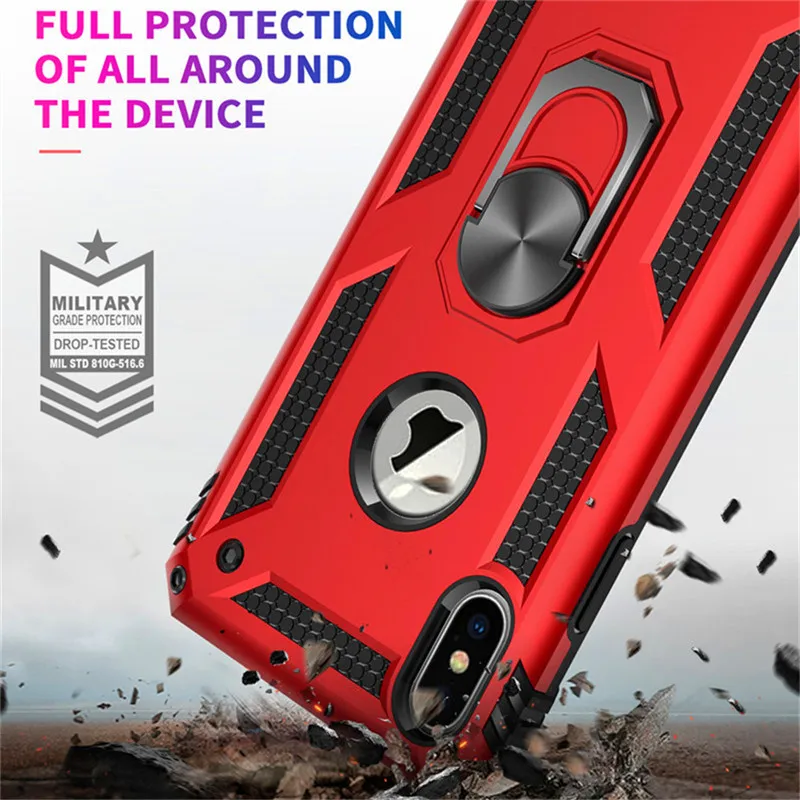 Shockproof Hybrid Armor Case for iphone 11 pro max Ring Kickstand Phone XR Xs Max 6s 7 8 plus 12 Pro 2020 Cover | Мобильные телефоны