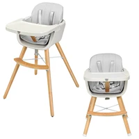 3 in 1 Convertible Wooden High Chair Baby Toddler Highchair w/ Cushion Gray