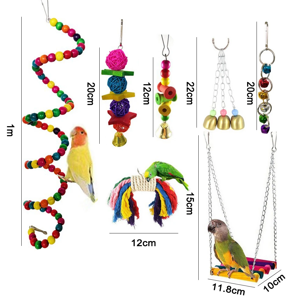 

7pcs Parrot Chewing Hanging Hammock Set Funny Pet Bird Swing Ball Rope Toy