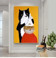 black cat barber shampoo cartoon animal oil paining on canvas wall art poster and prints funny picture decor for kids room