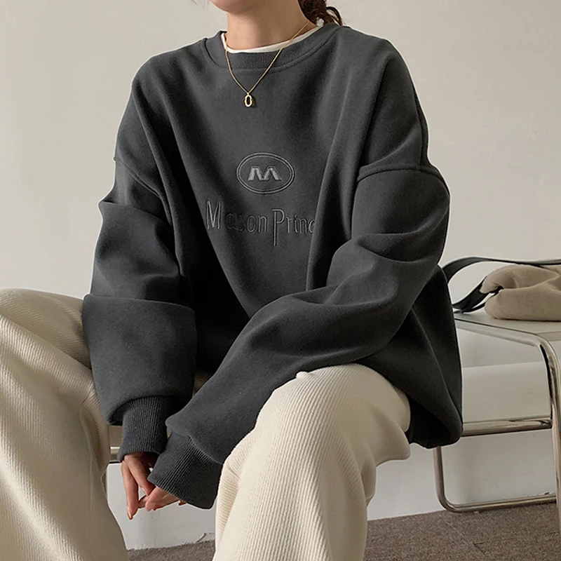 

Fashion Female O Neck Pullovers Hoodies Casual Loose Jumper Plus Size Women Oversized Thick Fleece Sweatshirt Winter Vintage