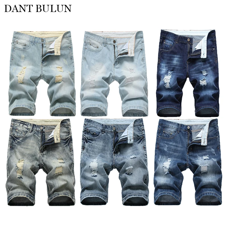 

Шорты мужские из денима, рваные потертые джинсовые приталенные, до колена, винтажные, летняя одежда